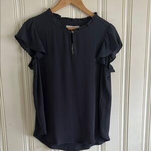 *NWT* Loft Ruffle Sleeve Blouse Navy M Coquette Classic Feminine